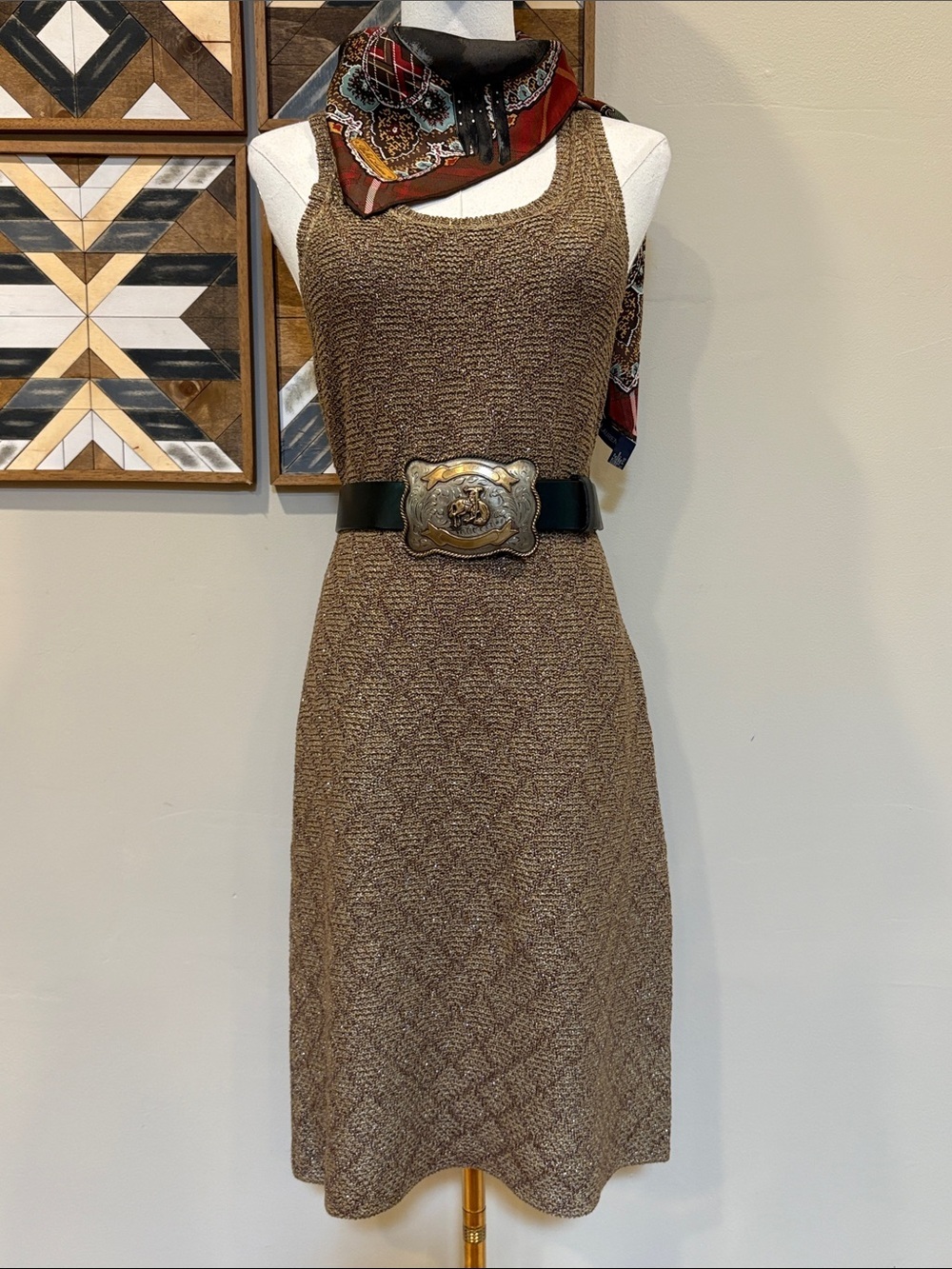 Vintage Ralph Lauren Metallic Linen Cotton Knit Sleeveless Dress Medium NWT